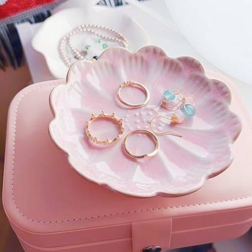 Lotus Ceramic Jewelry Tray, Small Trinket Jewelry Ring Holder Organizing Dish, for Parents Daughter Friends Sister, Birthday Gifts for Women, Pink - Image 4