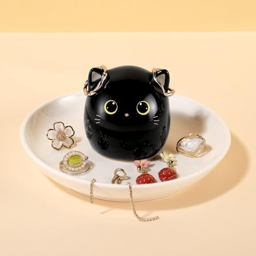 PUDDING CABIN Cat Lover Gifts for Women, Black Cat Ring Holder Dish for Jewelry Rings Earrings Necklace Watch Keys, Birthday Christmas Engagement Wedding Gifts - Image 2