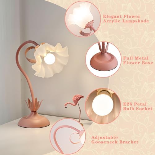 WERFOP Flower Desk Lamp Cute Pink Table Lamp for Bedroom Girls Room - Image 3