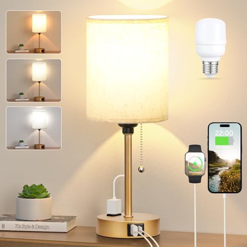 Small Bedside Table Lamp for Bedroom, Desk Lamp with USB Ports for Dorm - Image 7