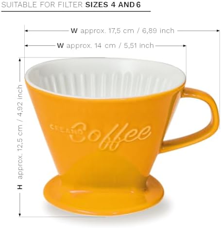 Creano XXL Porcelain Coffee Dripper Saffron - Ceramic Cone Brewer - Pour Over Coffee Maker - Filter Size 4 - huge and heavy quality 800gr/28oz - 6 Colours availeble - Image 3