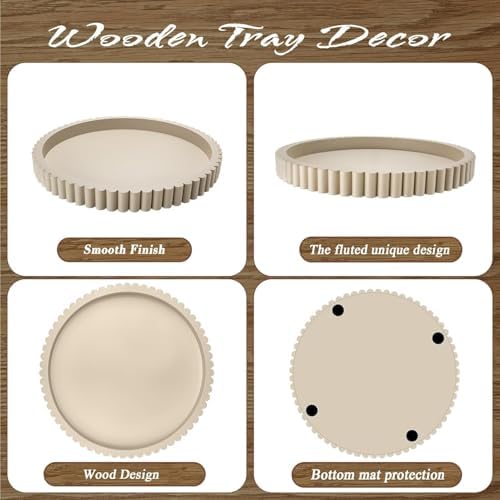 Handmade 12in Decorative Tray for Coffee Table Tray Decor, Gray Wooden Decorative Round Tray for for Coffee Table, Dining Room Table Entryway and Living Room Table - Image 7