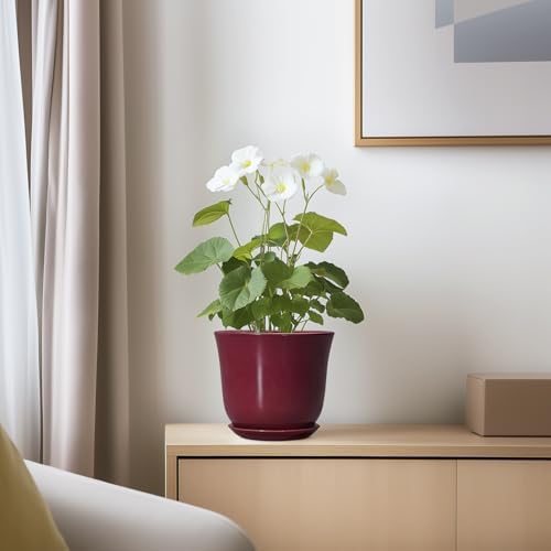 Ceramic Pots for Plants - 5.6 Inch Plant Pot for Indoor Outdoor, Round Succulent Orchid Pot with Drainage Hole and Saucer, Modern Small Planter, Window Office Desk Decor, Teacher Gifts, Red - Image 6