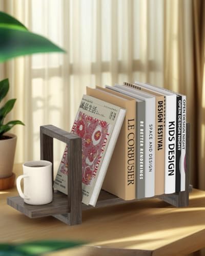 100% Solid Wood Adjustable Desktop Bookshelf, Retro Tabletop Bookshelf, Desk Shelf for Living Room, Home, Office, Perfect for Magazine, Books, Cookbooks, No Tools Required to Assemble, Dark Brown - Image 6