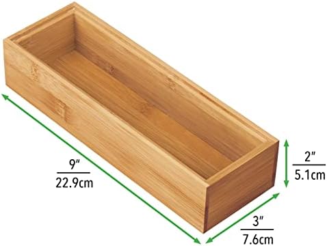 mDesign Wooden Bamboo Office Drawer Organizer Box Tray, Stackable Storage for Drawers, Cabinets, Shelves, Cubby, or Desktop, Hold Pens, Pencils, Supplies, Echo Collection, 2 Pack, Natural Wood Finish - Image 3