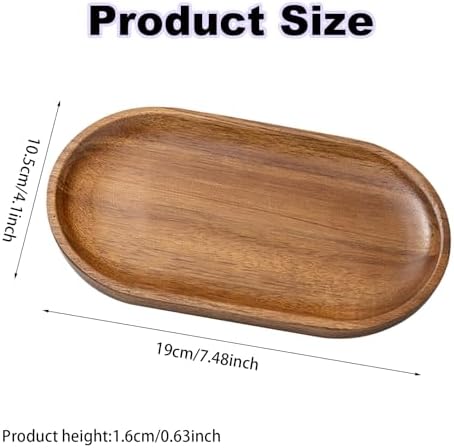 Small Wooden Tray, Oval Wood Serving Trays, Acacia Wood Platter for Coffee Tables, Dessert, Snack, Fruit, Bathroom Tray Charcuterie Board for Home Decor (S) - Image 2