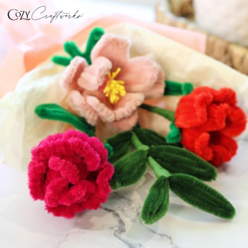 WeVeel Cozy Craftworks Potted Orchid and Small Bouquet Chenille Stem Craft Kit Bundle for Teens & Adults – Mindful DIY Plant Craft, Tactile Pipe Cleaner Art Kit with QR Video Tutorials - Image 4