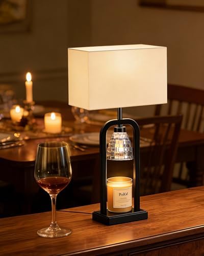 PoKat Electric Candle Warmer Lamps Gold, Lamp Candle Warmers with Timer Dimmer, Wax Light Warming Table Lamps Set of 2 for Jar Candles, Modern Bedside Lamp for Home Decor Living Room, Bulb Included by Pokat