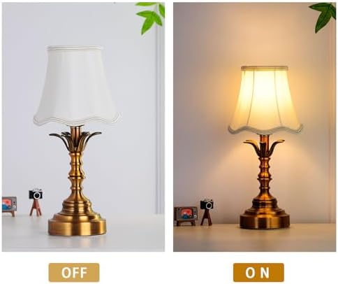 Small Spaces Bedroom Nightstand Dimmable Vintage Mini Table Lamps ，Entry Way Table Home Decor Tabletop LED Desk Light Set of 2- Whit Lampshade - Image 4