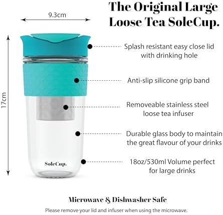 Large Travel Mug Loose Tea Infuser - Detachable Tea Strainer with Spill Proof Lid - 18oz/530ml BPA-Free Reusable Glass Travel Coffee Cup with Silicone Band (Blue, 18oz) - Image 2