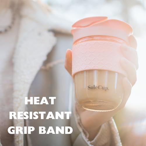 Travel Mug Loose Tea Infuser - Detachable Tea Strainer with Spillproof Lid - BPA-Free Reusable Glass Travel Coffee Cup with Silicone Band (Pink, 12oz) - Image 3