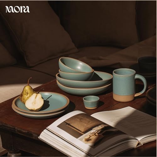 MORA Medium Mugs Set of 4, 16oz Ceramic Pottery Latte Mugs/Coffee Cups - Microwave and Dishwasher Safe - Iris - Image 5