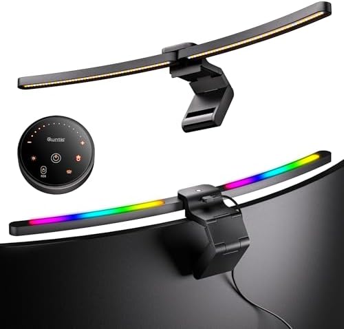 Quntis Curved Monitor Light Bar 15 RGB Backlight for 34"+ Screens, Computer Bar Lights Foldable Dual Light with Color Temperature Brightness Stepless Dimming, No Glare Desk Lamp for Home Office Gaming by Quntis