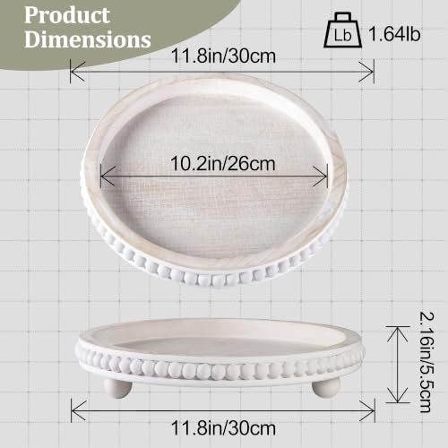 Decorative Coffee Table Tray, 12 Inch White Washed Wooden Beaded Tray with Removable Legs, Rustic Farmhouse Centerpiece Tray for Living Room, Kitchen Counter Decor - Image 3