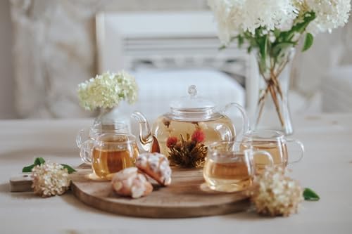 Teabloom Heatproof Glass Teapot Set with Removable Loose Tea Infuser (Standard Size: 32oz/946ml) and Four Borosilicate Glass Teacups (7oz/207ml) - Lead-free Complete Tea Set - Image 2