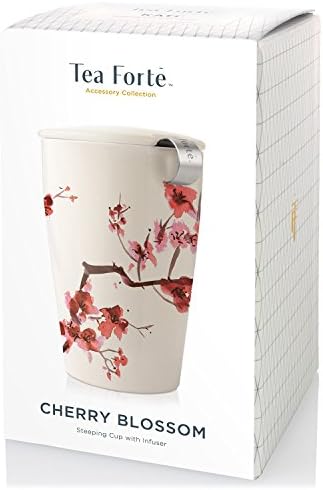 Tea Forte Double-Walled Ceramic Kati Cup, Removable Stainless Steel Infuser Basket and Lid, Steeps 12 oz Loose Leaf Tea, Dishwasher & Microwave Safe, Cherry Blossom - Image 2