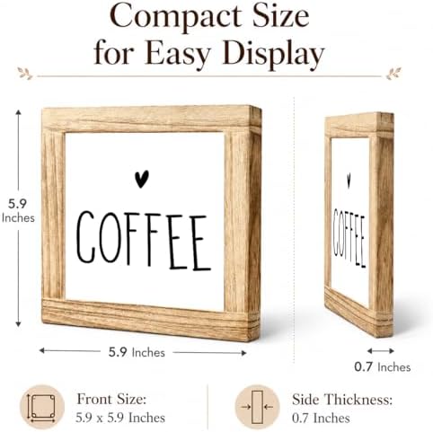 Coffee Decor Wooden Sign, Minimalist Coffee Heart Plaque, Small Farmhouse Shelf Sitter For Kitchen Counter, Coffees Station Tabletop Accent, Cafe Corner Home Decor, 5.9 x 5.9 in - Image 2