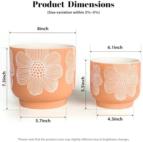 Ceramic Plant Pots, 8+6 Inch, 2 Pcs Indoor Planters with Drainage Holes - Image 6