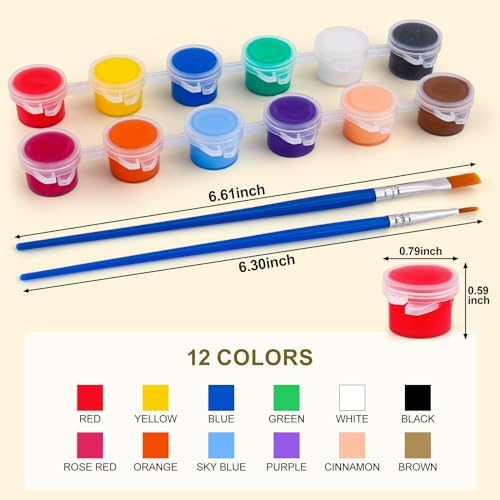 322PCS Washable Acrylic Paint for Kids Arts and Crafts, 23 Gouache Watercolor Paint Combination Sets of 12 Colors for Party Classroom Painting Supplies,23 Flat and 23 Pointed Brushes - Image 2