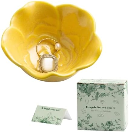 Mecaikru Ceramic Flower Jewelry Dish, 3.5 in Ring Tray with Gift Box & Card by Mecaikru