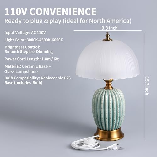 Vintage Green Ceramic Cactus Small Table Lamp for Bedroom - Image 3