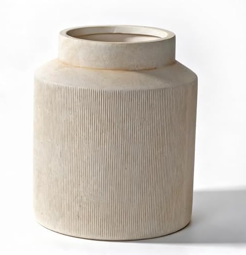 Rustic Terracotta Flower Vase, 7.5 Inch Aged Off-White Ceramic Pot for Dried Arrangements, Farmhouse Boho Centerpiece for Living Room, Entryway, Airbnb & Shelf Decor by Zipper