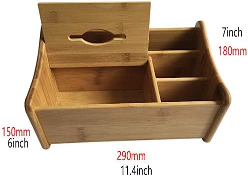 Bamboo Desktop Organizer Mini Desk Organizer Storage with Tissue Box for Small Items (Big(with Tissue Box Holder)) - Image 2