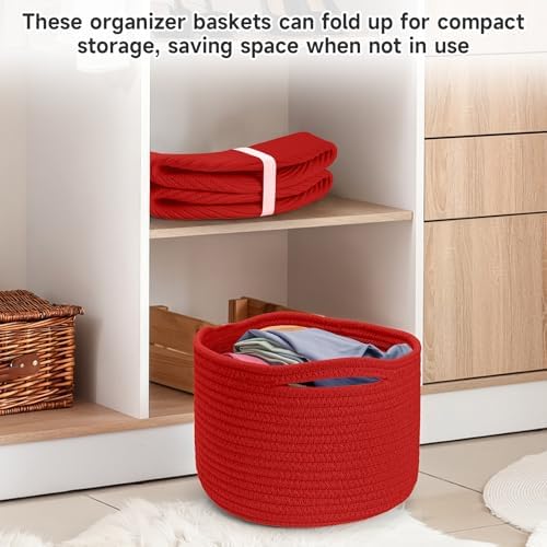 3 Pack Small Rope Storage Baskets, 9.82×9.82×7.1", Red - Image 5