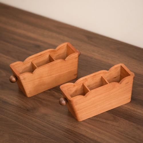 Desktop Organizer Solid Wood Wooden Organizer Compact Sorter for Desk, Modern Minimalist, 3-Compartment, Walnut Wood Design - Image 7