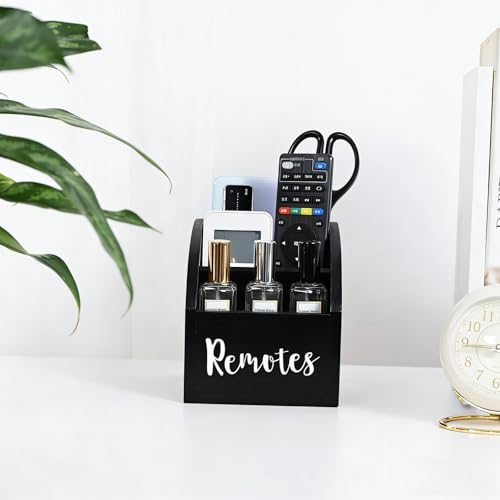 Rustic Vintage Wooden Desk Organizer Farmhouse Wood Remote Control Caddy, 3 Slot Tabletop Desktop Office Supply Storage Rack Desktop TV Remote Control Holder Home Decor Office Supplies Storage (Black) - Image 5