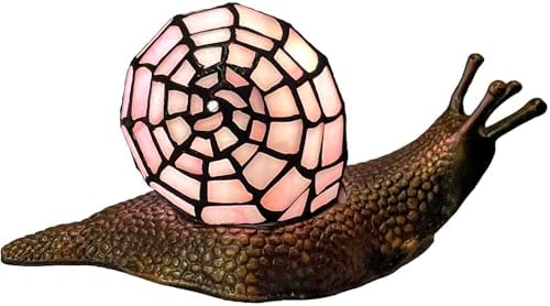 Bieye L10962 Pink Land Snail Tiffany Style Stained Glass Accent Table Lamp by Bieye