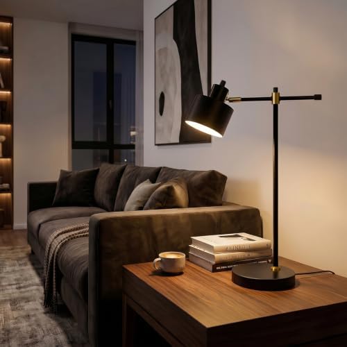 OYEARS 22.2" Modern Desk Lamp, Metal Table Lamp with LED Bulb, Adjustable Reading Lamps for Living Room, Mid Century Task Lamp for Home Office, Industrial Bedside Lamps with Solid Base,Black - Image 6