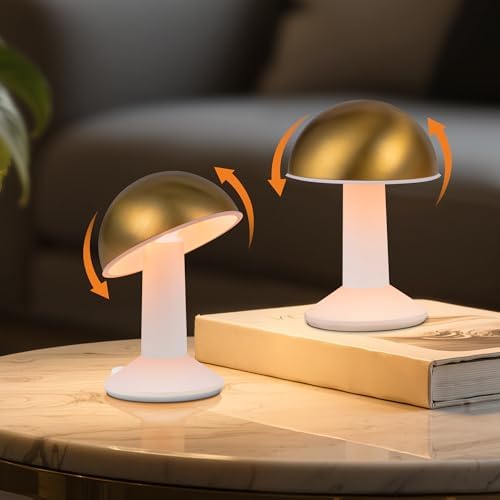 Tubicen 2 Pack Rotatable Mushroom Table Lamp Gold Cordless Bedside Lamp by TubicenLighting
