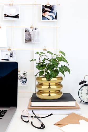 Briful Gold Ceramic Planter Pot with Drainage Hole 6in Polished Tiered Bubble Flower Planter Garden Pot for Indoor Plants Modern Home Office Decor - Image 4