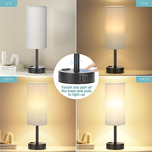Fenmzee Grey Bedside Lamp for Bedroom, Dimmable Touch, USB A+C, AC Outlet - Image 2