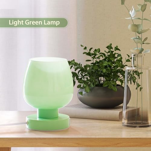 ONEWISH Touch Bedside Table Lamp with USB Charging - 3 Way Dimmable Small Glass Lamp for Bedroom, 2700K LED Bulb Included, Green, 2 Packs - Image 2