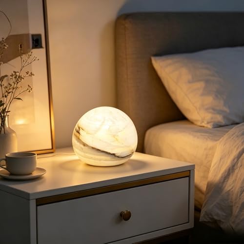 Natural Marble Lamp Cordless Touch Control Night Light 3-Way Dimmable Pat Light LED Ambient Glow Lamp Type-C Rechargeable Portable Stone Bedside Desk Lamp Zen Home Decor (4.33x4.33x3.15in) by Boeavance