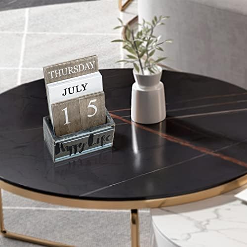 Notakia Perpetual Calendar Wooden Calendar Blocks Vintage Wood Block Calendar for Home Office Desk Accessories Week Month Date Display (Happy Life) - Image 2
