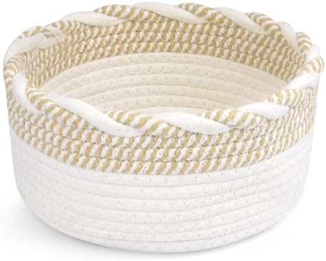 Small Cotton Rope Storage Basket, Boho Cotton Rope Storage Bins for Towel,Pet Kids Toy, Round Jute-Colored Woven Basket, Empty Gift Basket, 8 x 8 x 4 by JEROKUMI