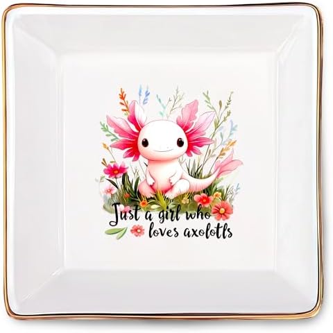 Axolotl Jewelry Ring Holder Dish Tray, Gifts For Women Teens Girls, Axolotl Lovers Themed Stuff Things Decor Merch, Home Room Ring Earrings Necklace Organizer Holder! by BJDAMAIGIFTSFORGIRLSKIDS