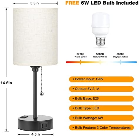 Small Bedside Table Lamp for Bedroom - Desk Lamp with USB Ports for Dorm - Image 4
