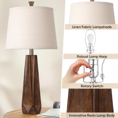 WIHTU 27" Wood Grain Resin Table Lamp Set of 2,Modern Beside Lamp for Decor - Image 4