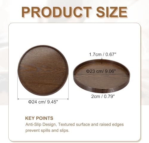 Wooden Serving Tray Round Wood Serving Tray Decorative Platter, 9.5 Inch Fit for Home Decor Kitchen Coffee Table Candle Holder, (Brown) - Image 2