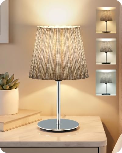 Small Bedside Table Lamp, Dimmable Table Lamp with 3 Adjustable Color Temperatures, Nightstand Lamp with a Dimmable Bulb, E26 Base, for Bedroom, Study, Desk, Gray and Glossy Gray PSH15TL05 by GOEBLESON