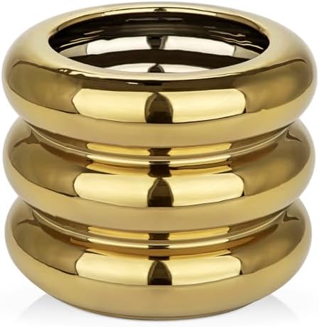 Briful Gold Ceramic Planter Pot with Drainage Hole 6in Polished Tiered Bubble Flower Planter Garden Pot for Indoor Plants Modern Home Office Decor by Briful