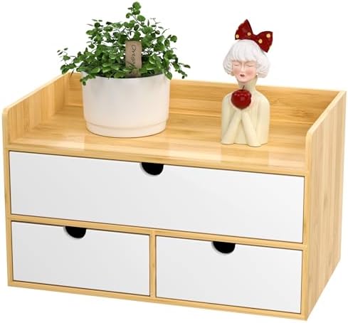 Bamboo Desk Organizer with Drawers, Desktop Storage for Office Supplies by Wisuce