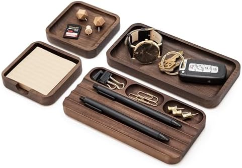 MUUJEE Wooden Desk Organization 4 Piece Set - for Desk Accessories Work Teacher Dad Wood Tray Work Minimalist Rustic - Image 2