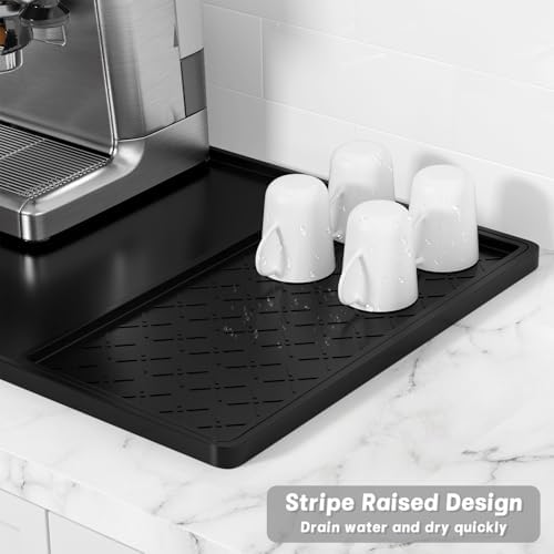 Rnivvi Silicone Coffee Mat, 16" x 24" Waterproof Raised Edge Coffee Bar Mats for Espresso Machine Station Accessories, Heat Resistant Detachable Dish Drying Pad for Kitchen Counter, Dish Rack, Black - Image 4