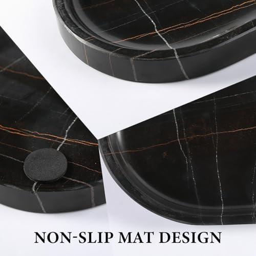 Koville Black Marble Vanity Tray for Bathroom Countertop, 10"x5" Natural Marble Catchall Tray Perfume Trays for Dresser, Stone Jewelry Dish Candle Holder for Home Decor, Stone Oval Trays - Image 3