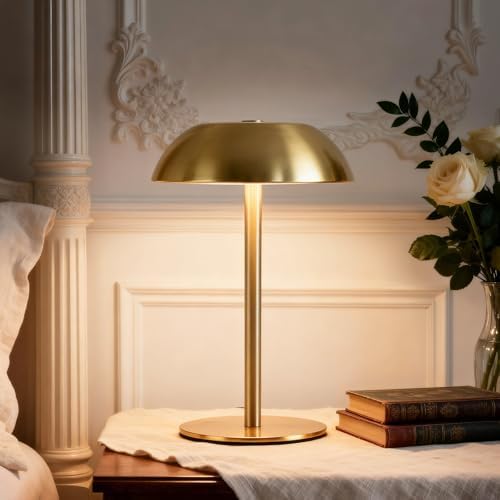 Small Rechargeable Lamp Cordless, LED Touch Battery Operated Table Lamp, Portable, Dimmable, Modern Home Decor, Desk, Bedroom, Bedside, Living Room, Kitchen, Patio, Restaurant, Bar, Gold by SisiHokai